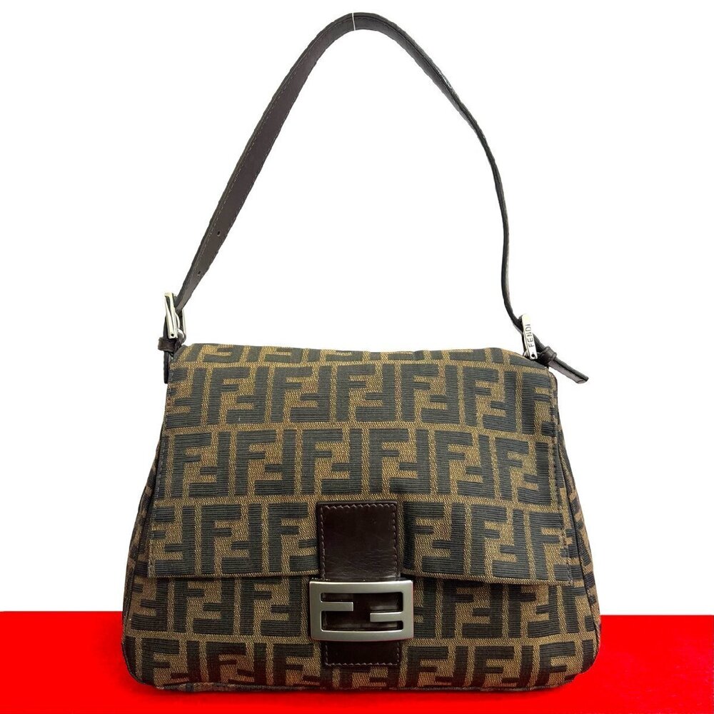 FENDI Mamma Bucket Zucca FF leather canvas semi Hobo bag handbag brown